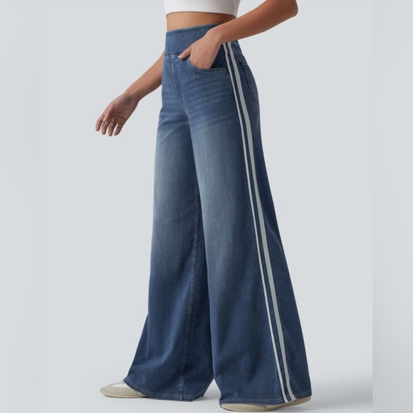 HALARA Blue Wide-Leg Pants with White Stripe - Picture 5 of 6